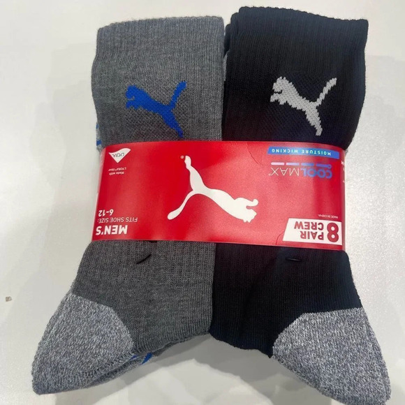 Puma Men’s Sport Cool Cell Crew Socks 8 pair 
 (4) Charcoal and (4) Blac… - Picture 1 of 2
